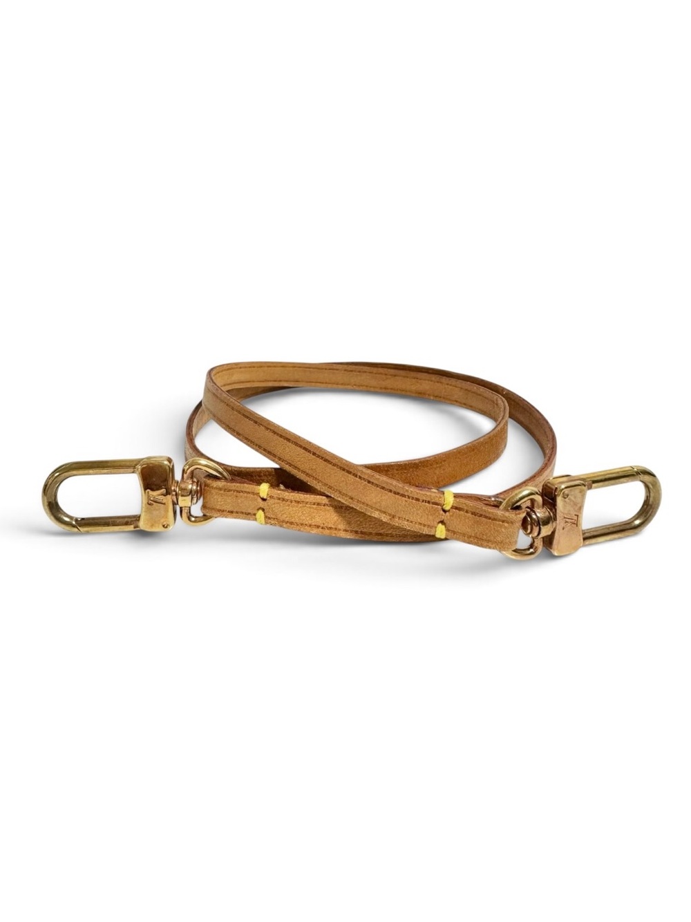 Louis Vuitton Vachetta Leather & Gold Brass Engraved Pochette Mott 24” Strap